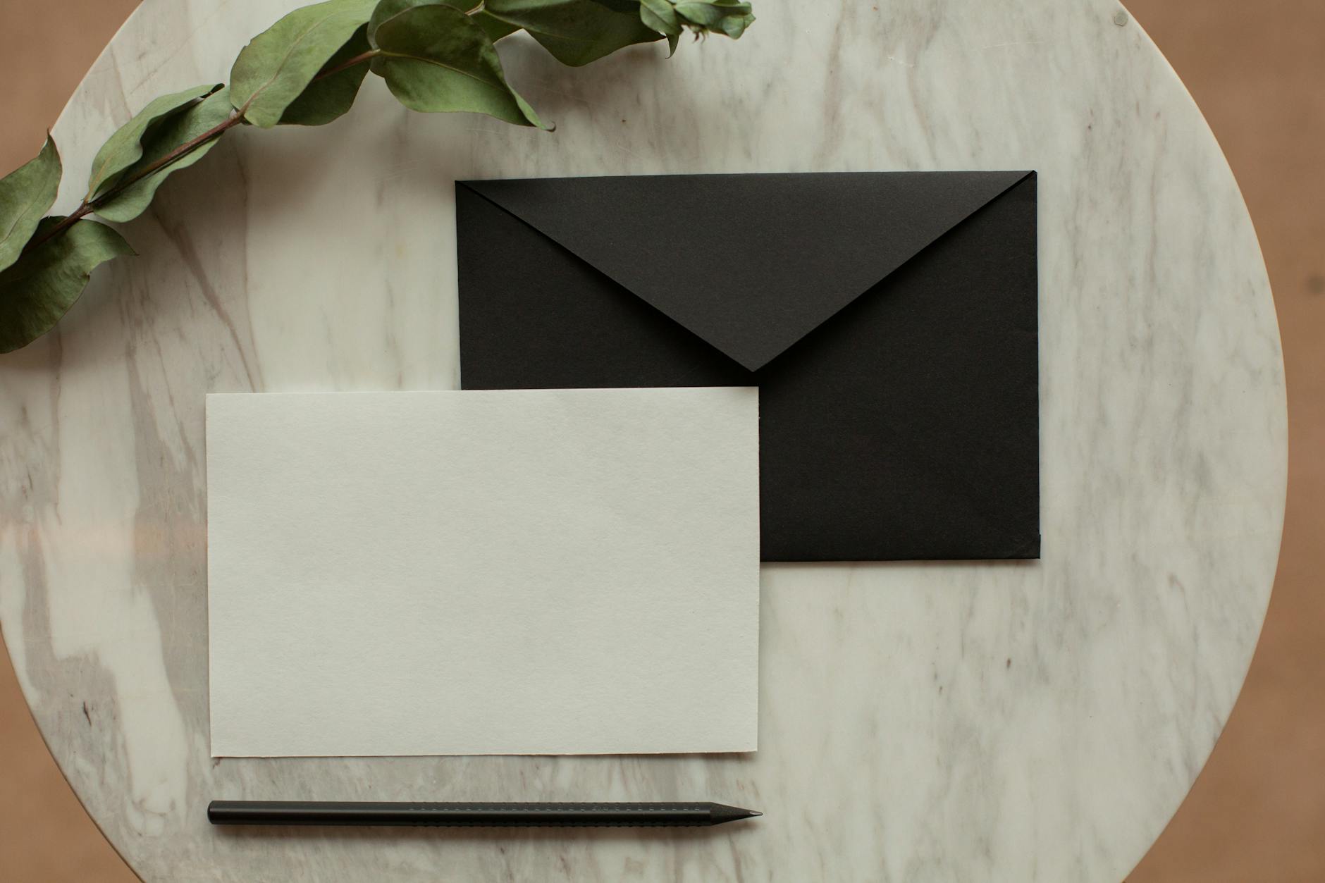 creative mock up envelope near dry twig